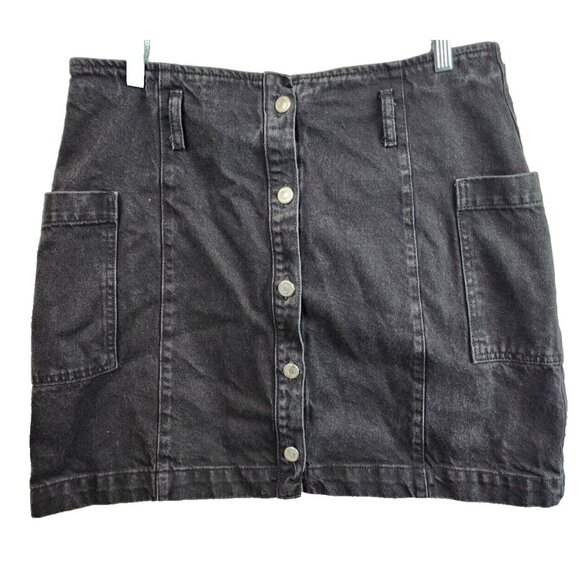 Topshop Womens Denim Mini Pencil Skirt Size 12 Black Jean Button Front Grunge - Picture 1 of 4